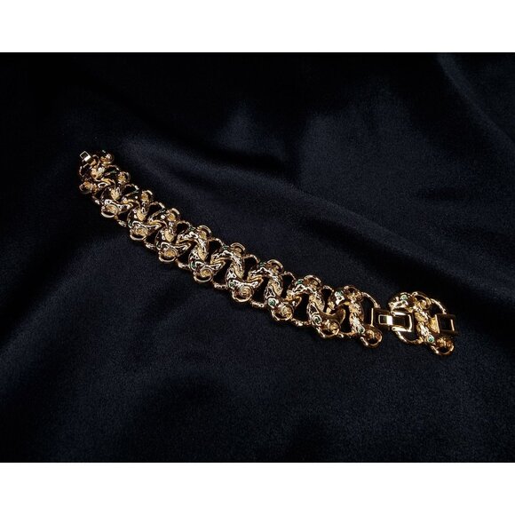 Vintage JBK Gold-Tone Bracelet With Green Rhinestones By Camrose & Kross In Orig - Picture 7 of 8